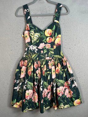 H&M Womens Size Small Green Floral Sleeveless Mini Dress With Back Tie Detail